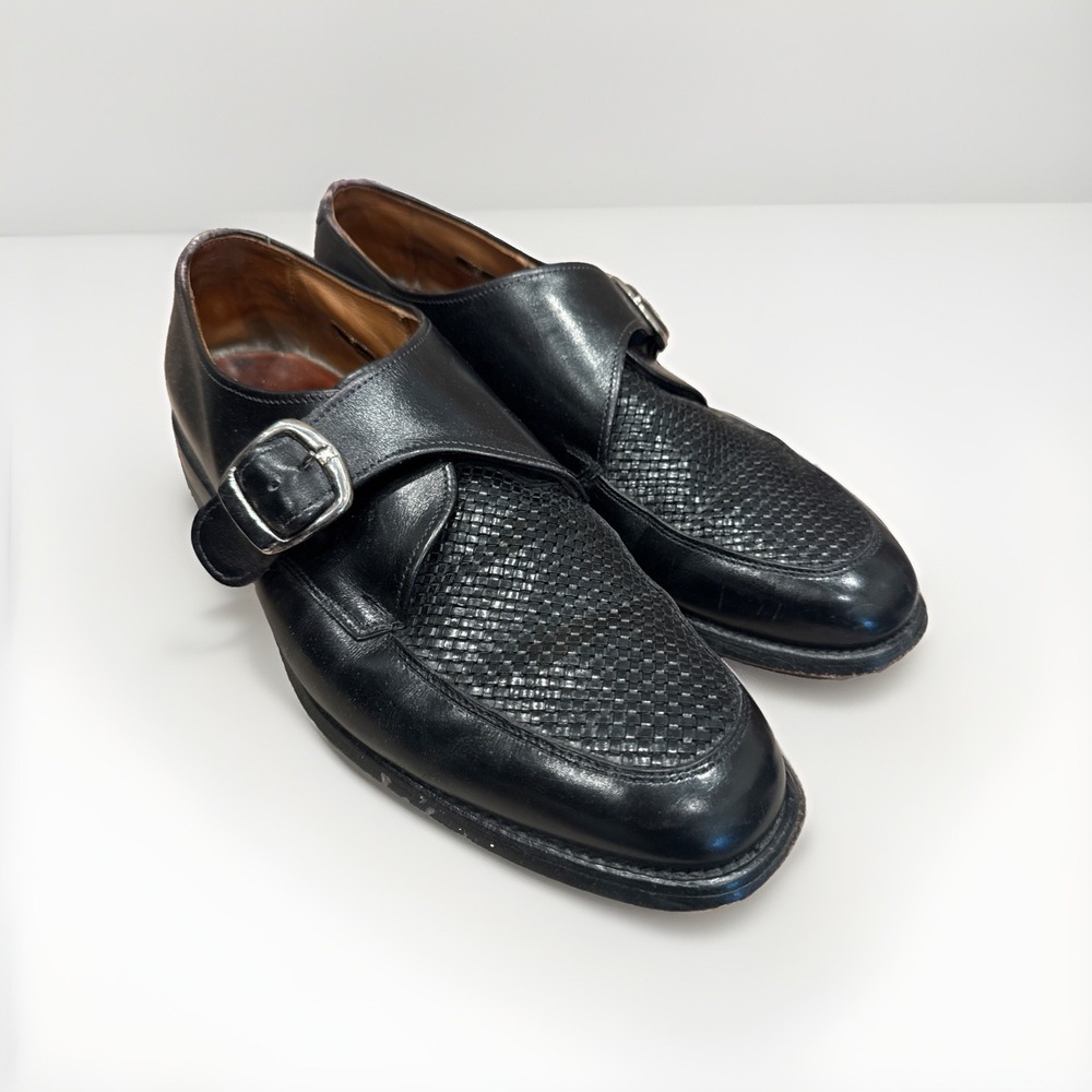 Allen Edmonds Single Monk Strap Woven Black Leather Men's Shoes Sz 9 D Academia